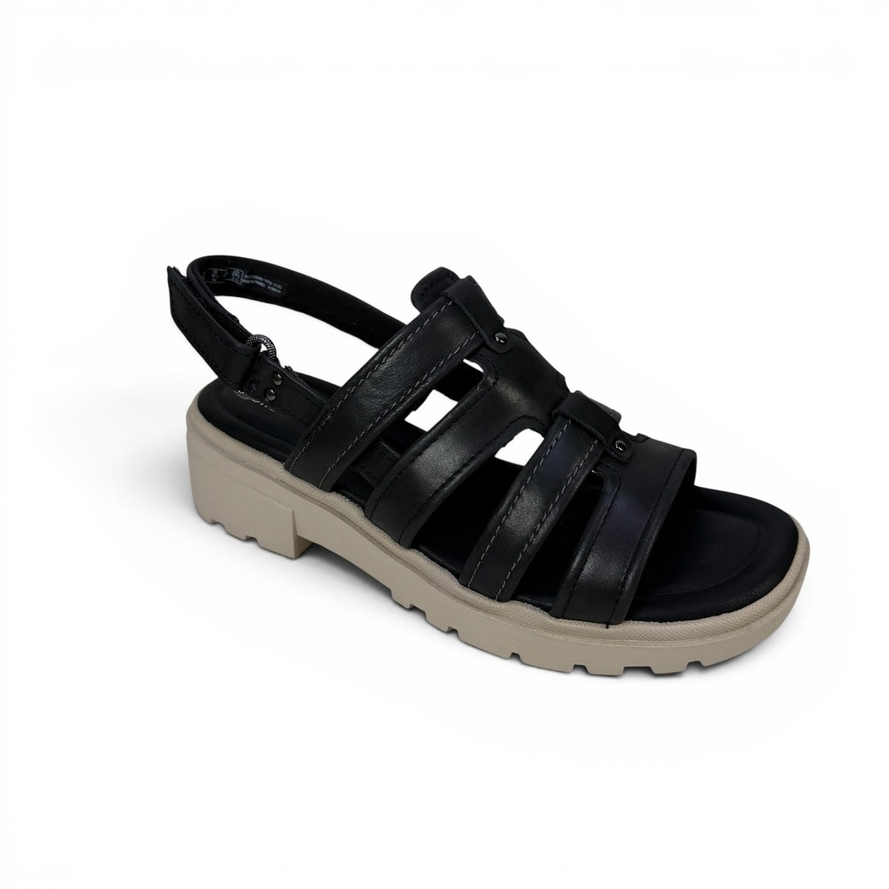 Clarks Collection Coast Shine Black Leather Gladiator Platform Sandals 8.5W